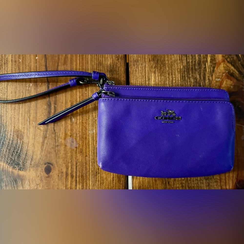 Coach Purple Double Corner Zip Wristlet